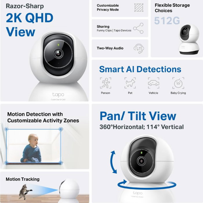Tp-Link Tapo TC72 Cámara de Vigilancia Wi-Fi 360º 2K 4MP